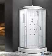Salle de douche en verre acrylique et tempéré blanc avec porte coulissante
