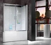 Ensemble de mur arrière de coin de baignoire avec la porte en verre coulissante