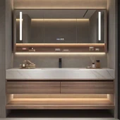Vanité de salle de bain en bois avec lavabo